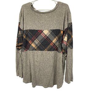 Maurices 24/7 Womens Long Sleeve Plaid Accent Top Size 3